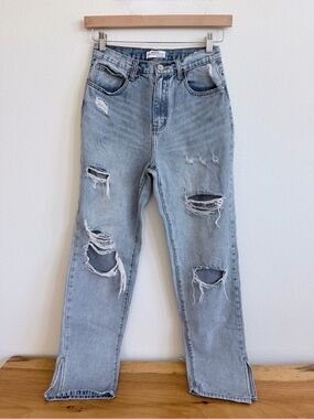 Redial High-Rise Light Blue Distressed Straight Leg Women’s Jeans UK10